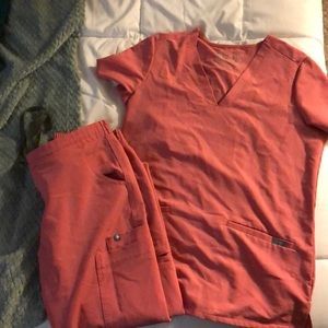 LIMITED EDITION pink fig scrub top (xs) bottom (s)